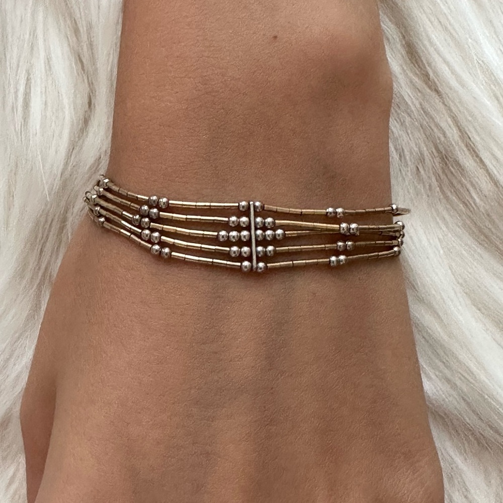 Sterling silver Multi-Strand Gold and Silver Beaded Bracelet